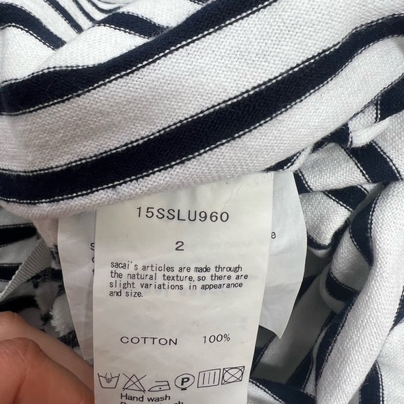 Sacai Luck Dixie Stripe Cotton Dress White Navy Size Small Tunic With Pockets - Picture 10 of 12